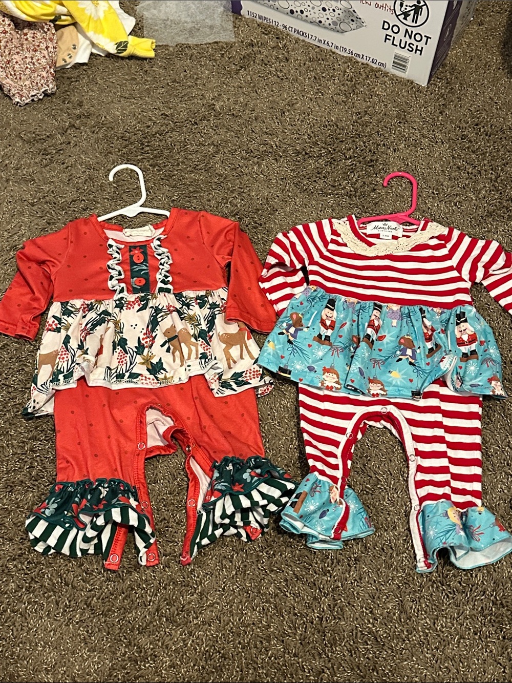 Holiday Stripe & Reindeer Ruffle One-Piece Romper - Kids